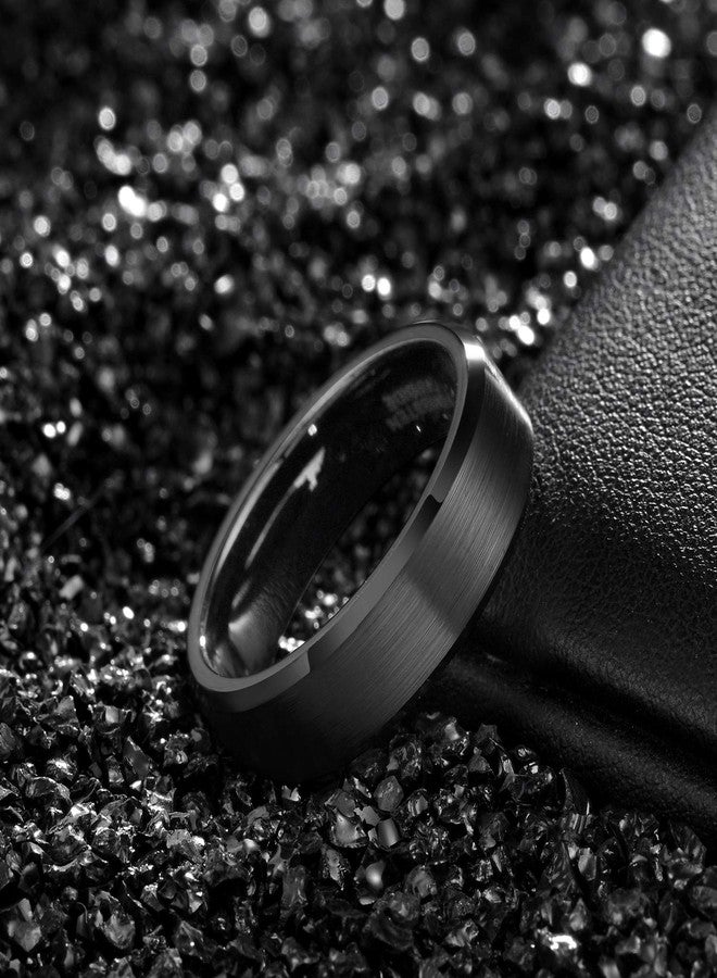 TRUMIUM 6mm Black Wedding Tungsten Ring Bands For Men Women Brushed Beveled Edge Comfort Fit Size 9 - Image 3